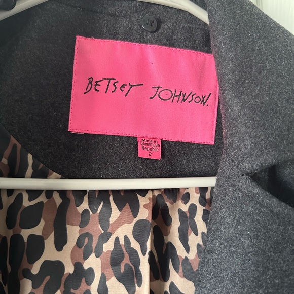 Betsy Johnson charcoal grey wool pea coat with detachable faux fur - Picture 5 of 5